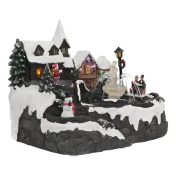 Kersthuisje Dorpje Met Fontein, LED & Muziek 28cm