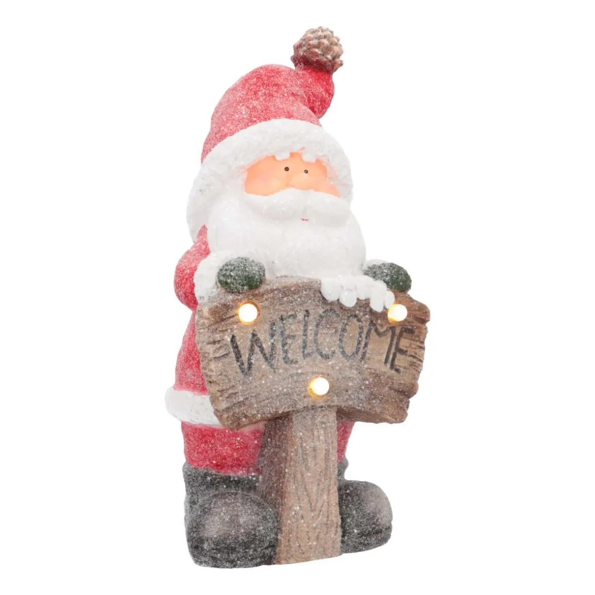 Kerstmanfiguur Met 'Welcome' | Rood | Led-verlichting | 49cm