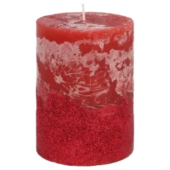 Kerstrode Stompkaars Met Rode Glitter | 10 Cm