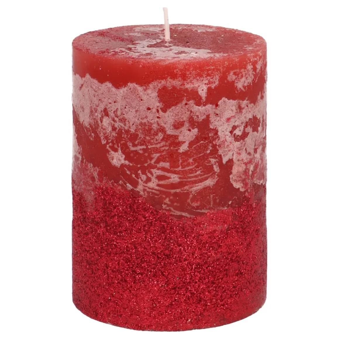 Kerstrode Stompkaars Met Rode Glitter | 10 Cm