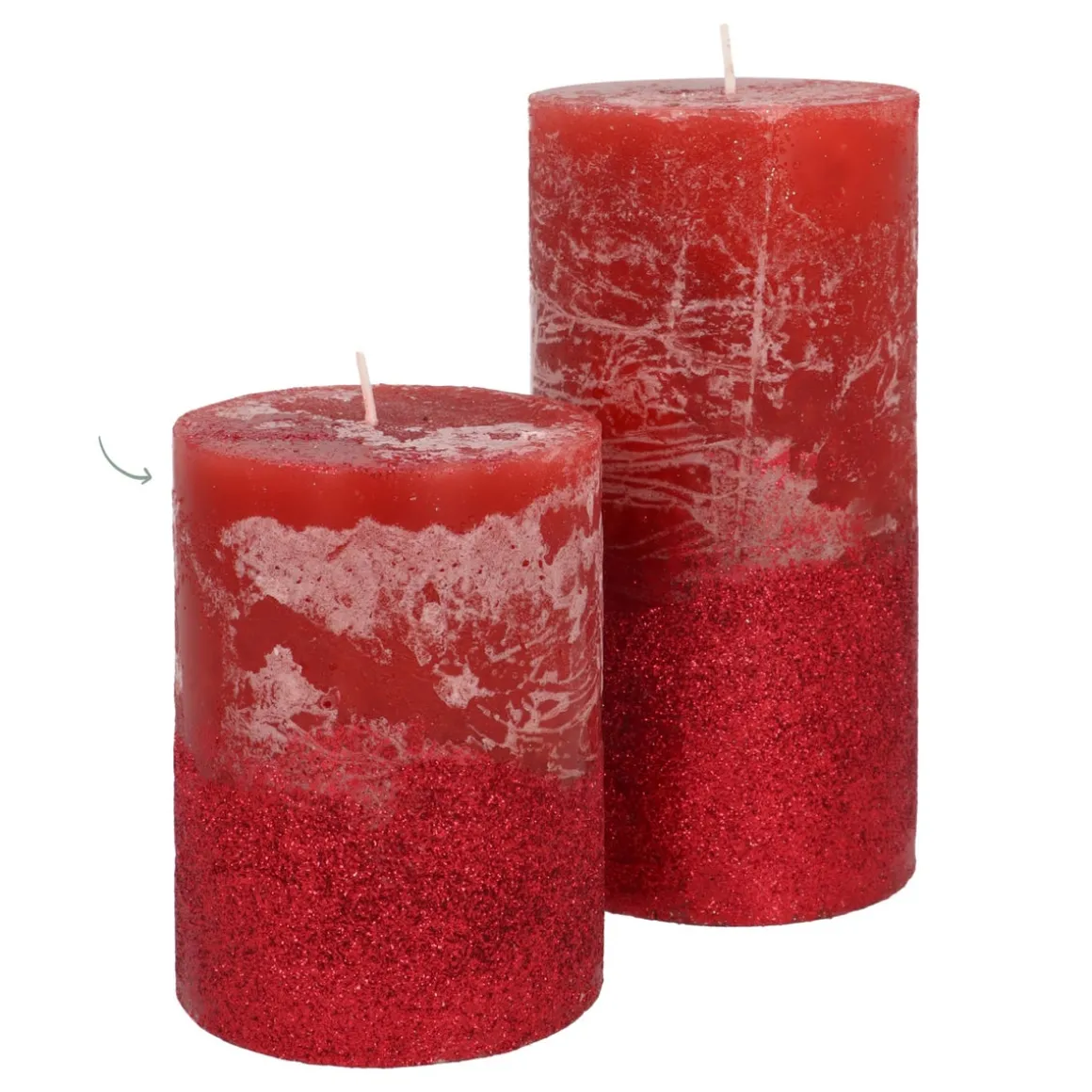 Kerstrode Stompkaars Met Rode Glitter | 10 Cm