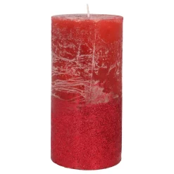 Kerstrode Stompkaars Met Rode Glitter | 15 Cm