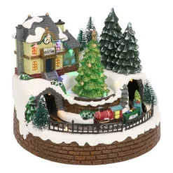 Kersttafereel Small Train Station 20 Cm Music