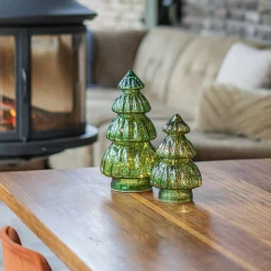 Kleine Bolle Groene Led-kerstboom Van Craquelé Glas