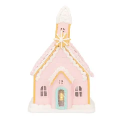 Koekhuisje Kerk | Led | Klei | Pastelroze | 19cm Hoog
