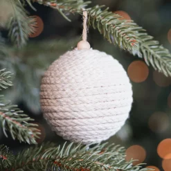 Landelijke Wolwitte Jute Kerstbal