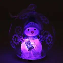 LED Sneeuwman - Glazen Kerstbal - 10cm - Blauw