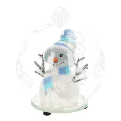 LED Sneeuwman - Glazen Kerstbal - 10cm - Blauw