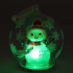 LED Sneeuwman - Glazen Kerstbal - 10cm - Roze