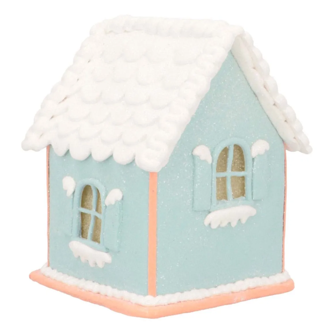 Lichtblauw Peperkoek Huisje | Led | Klei | Handgemaakt | 14cm Hoog