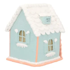 Lichtblauw Peperkoek Huisje | Led | Klei | Handgemaakt | 14cm Hoog