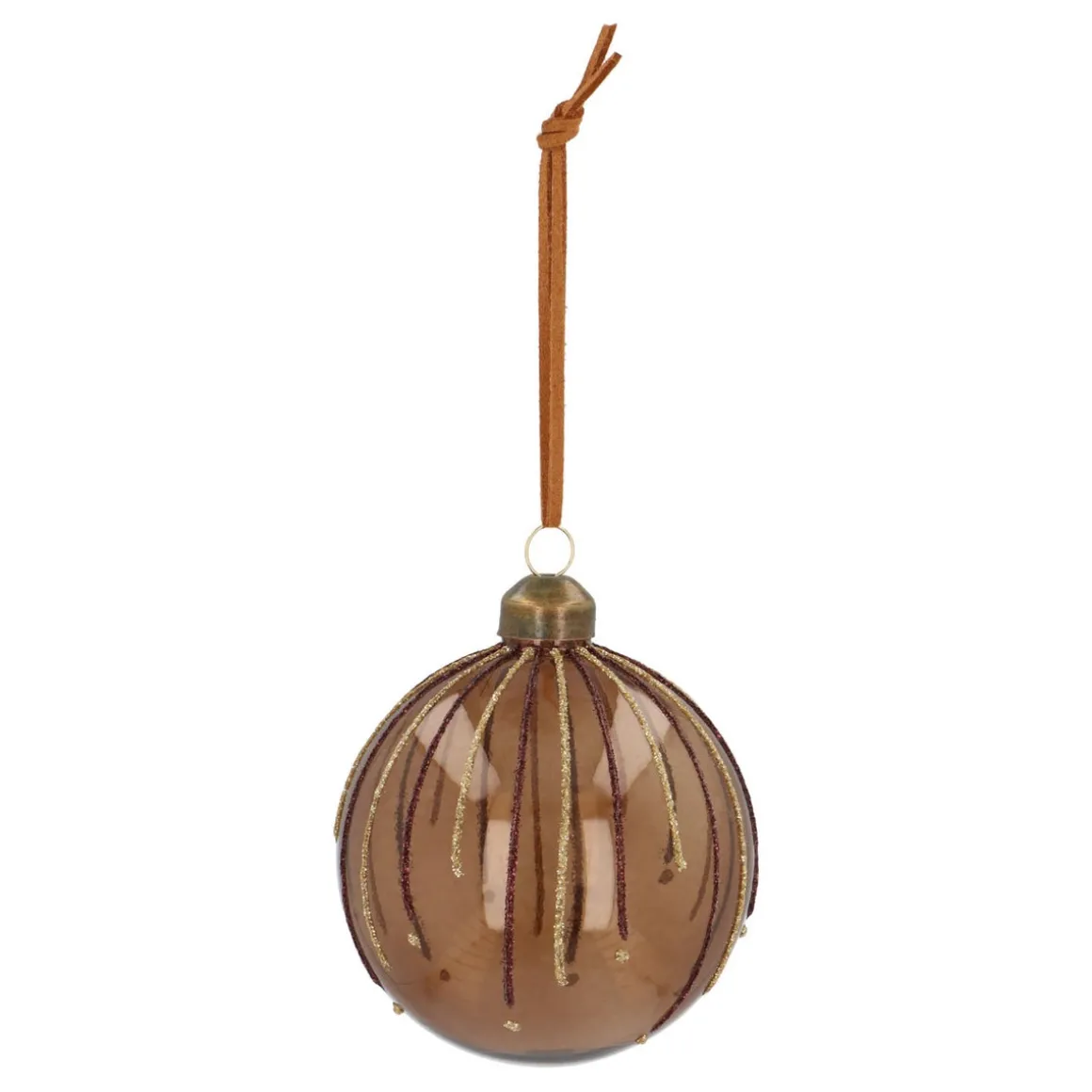 Lichtbruine Kerstbal Met Glitterlijnen