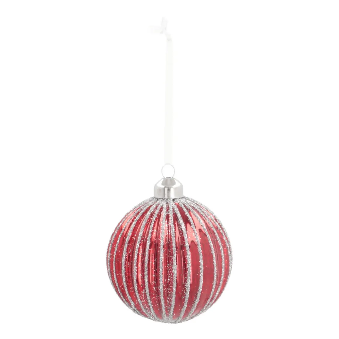 Luxe Glazen Kerstbal Antiek Verticale Strepen 8 Cm Rood