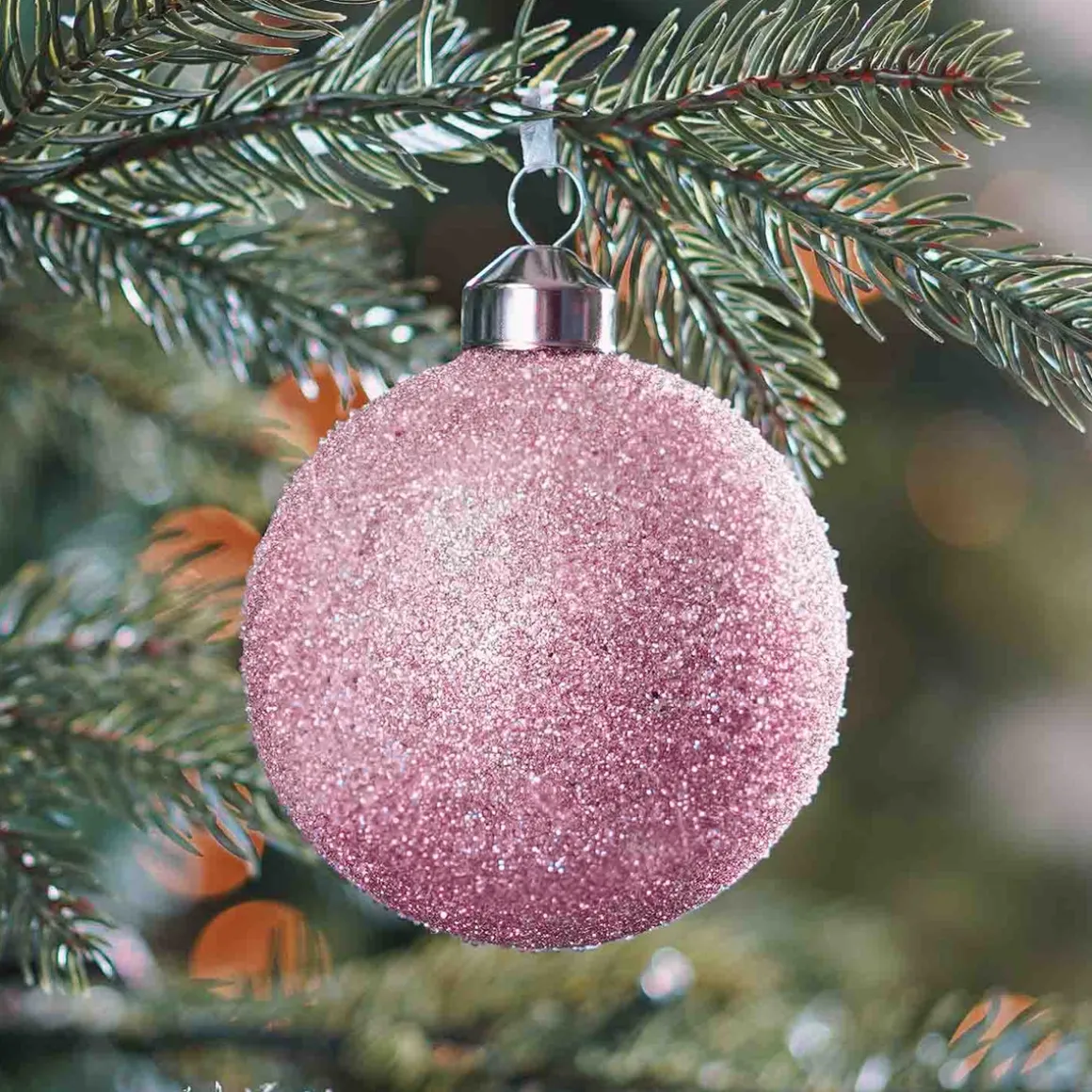 Luxe Glazen Kerstbal Glitter Zachtroze 8cm