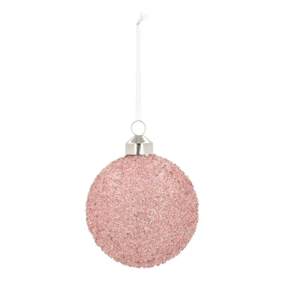 Luxe Glazen Kerstbal Glitter Zachtroze 8cm