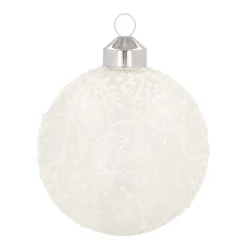 Luxe Glazen Kerstbal Ijsbloemen 8 Cm Melk Wit