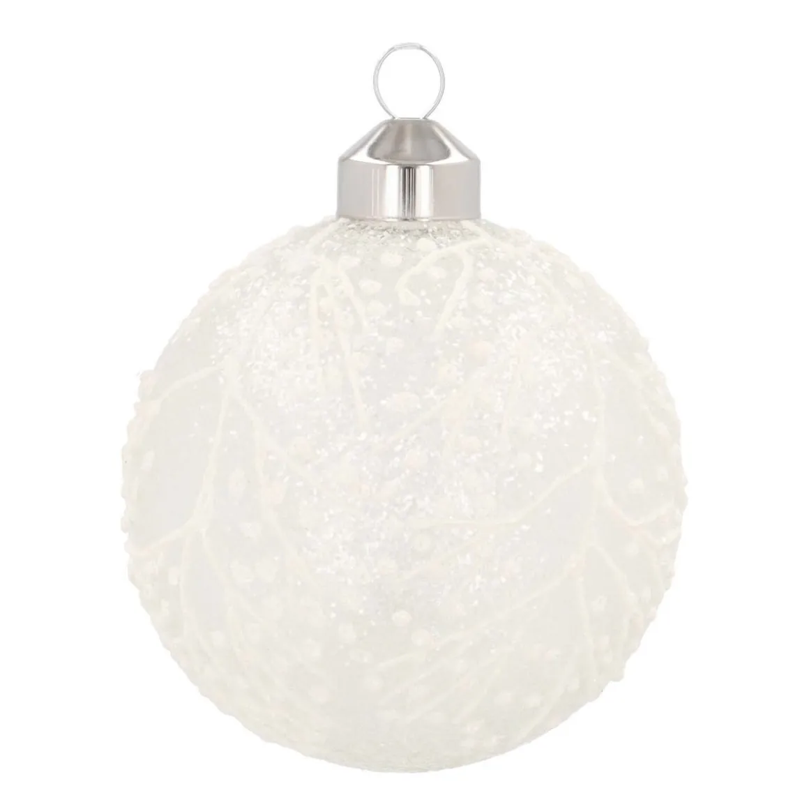 Luxe Glazen Kerstbal Ijsbloemen 8 Cm Melk Wit