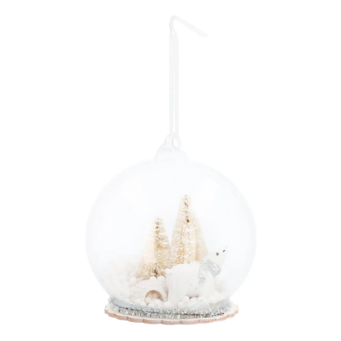 Luxe Glazen Kerstbal Met Ijsbeer 9 Cm Wit