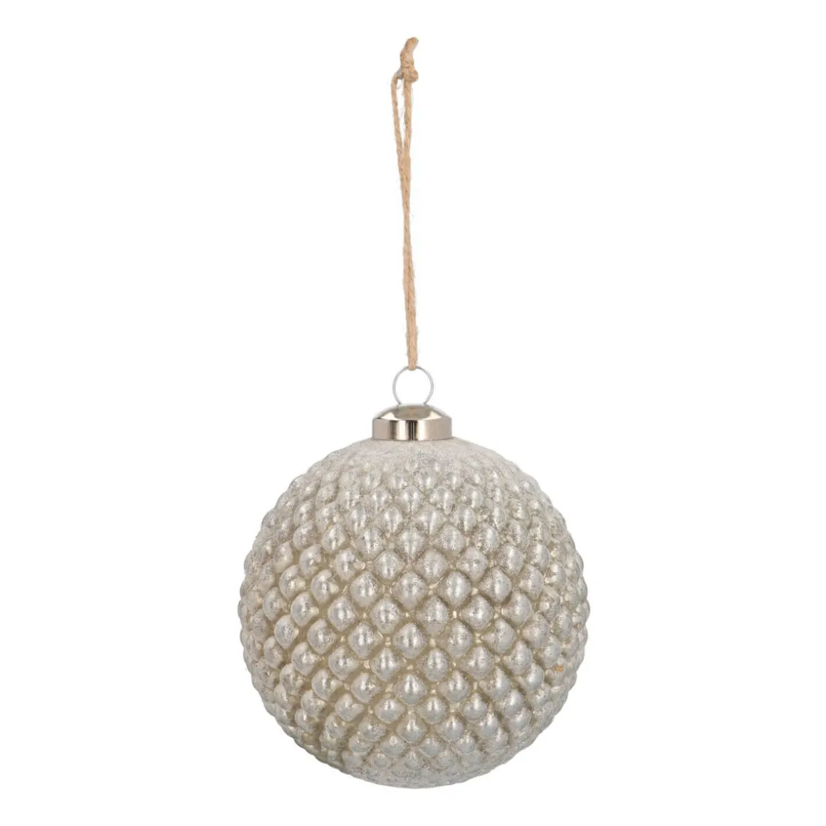 Luxe Glazen Kerstbal Met Reliëf 10 Cm Antiek Zilver