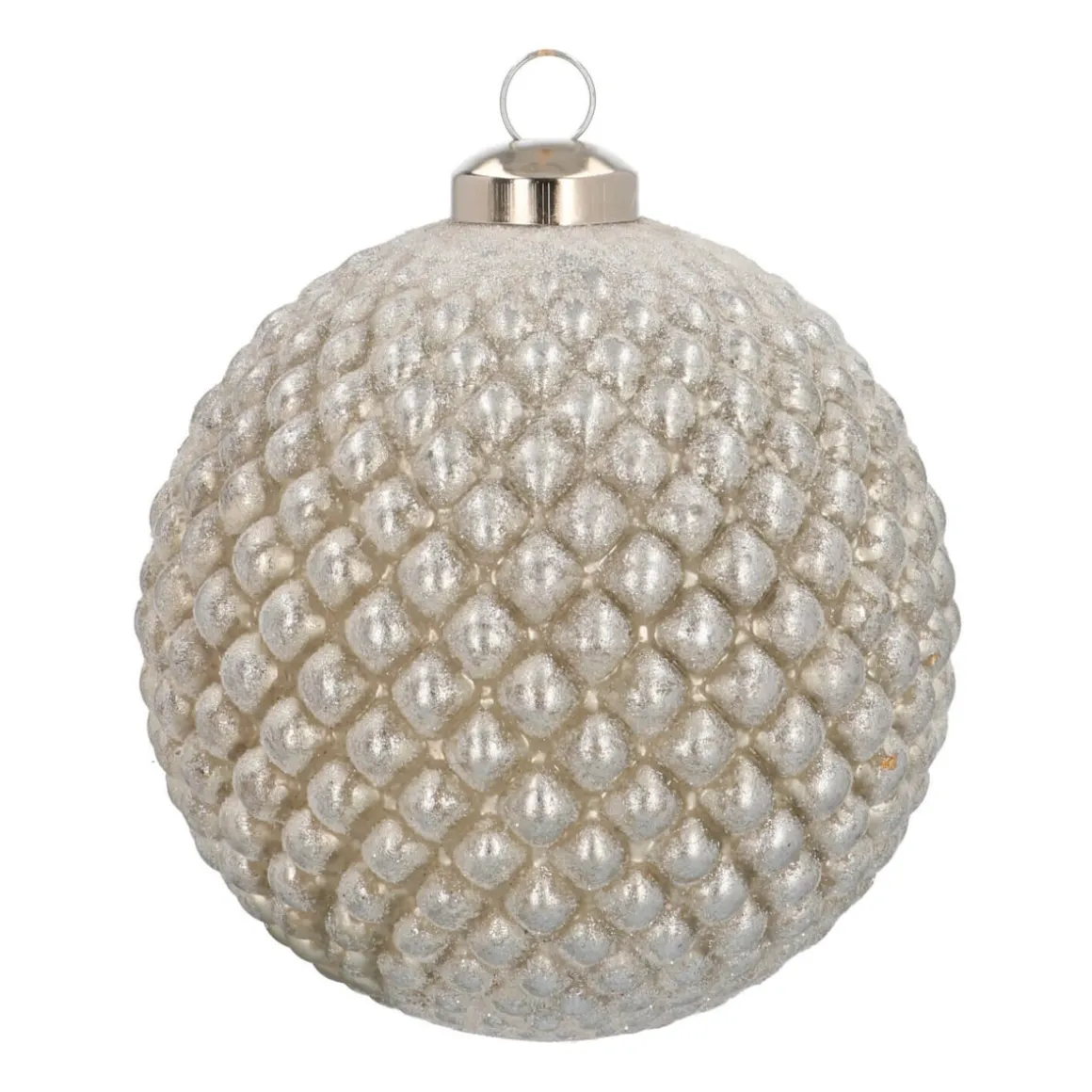 Luxe Glazen Kerstbal Met Reliëf 10 Cm Antiek Zilver