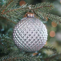 Luxe Glazen Kerstbal Met Reliëf 10 Cm Champagne