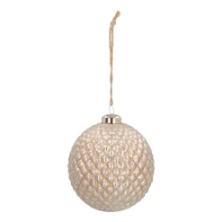 Luxe Glazen Kerstbal Met Reliëf 10 Cm Champagne