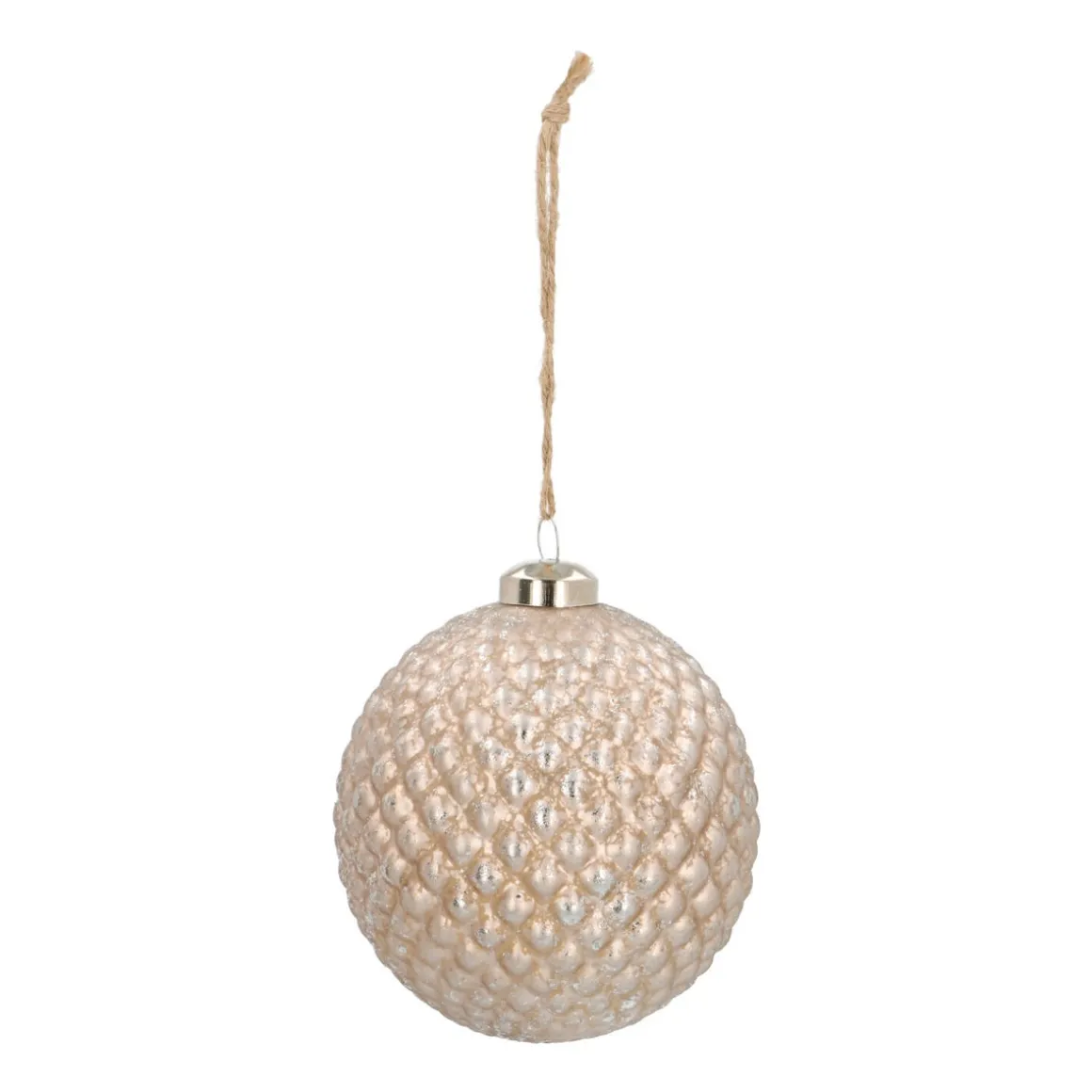 Luxe Glazen Kerstbal Met Reliëf 10 Cm Champagne
