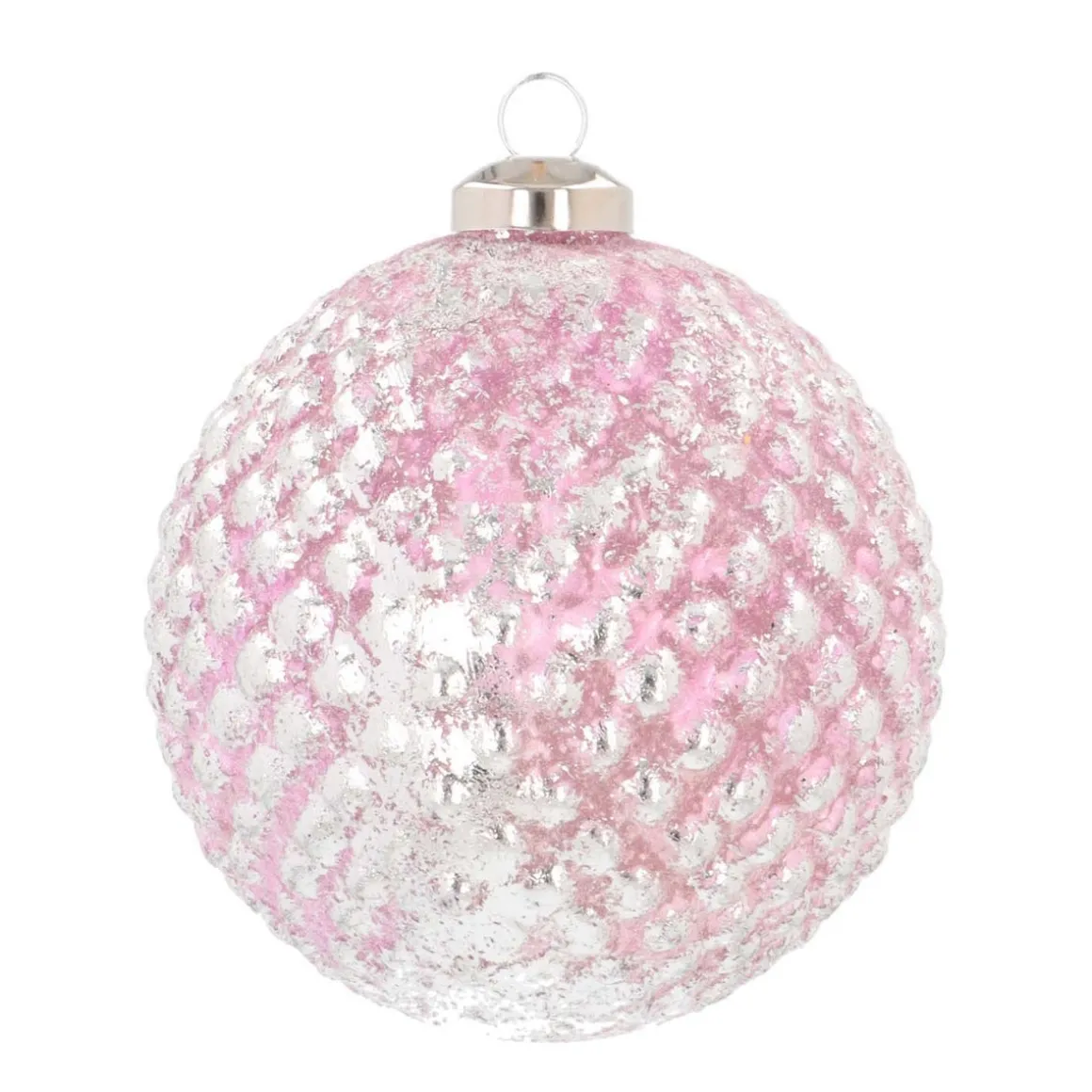 Luxe Glazen Kerstbal Met Reliëf 10 Cm Roze
