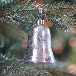 Luxe Glazen Kerstklok 7 Cm Antiek Zilver