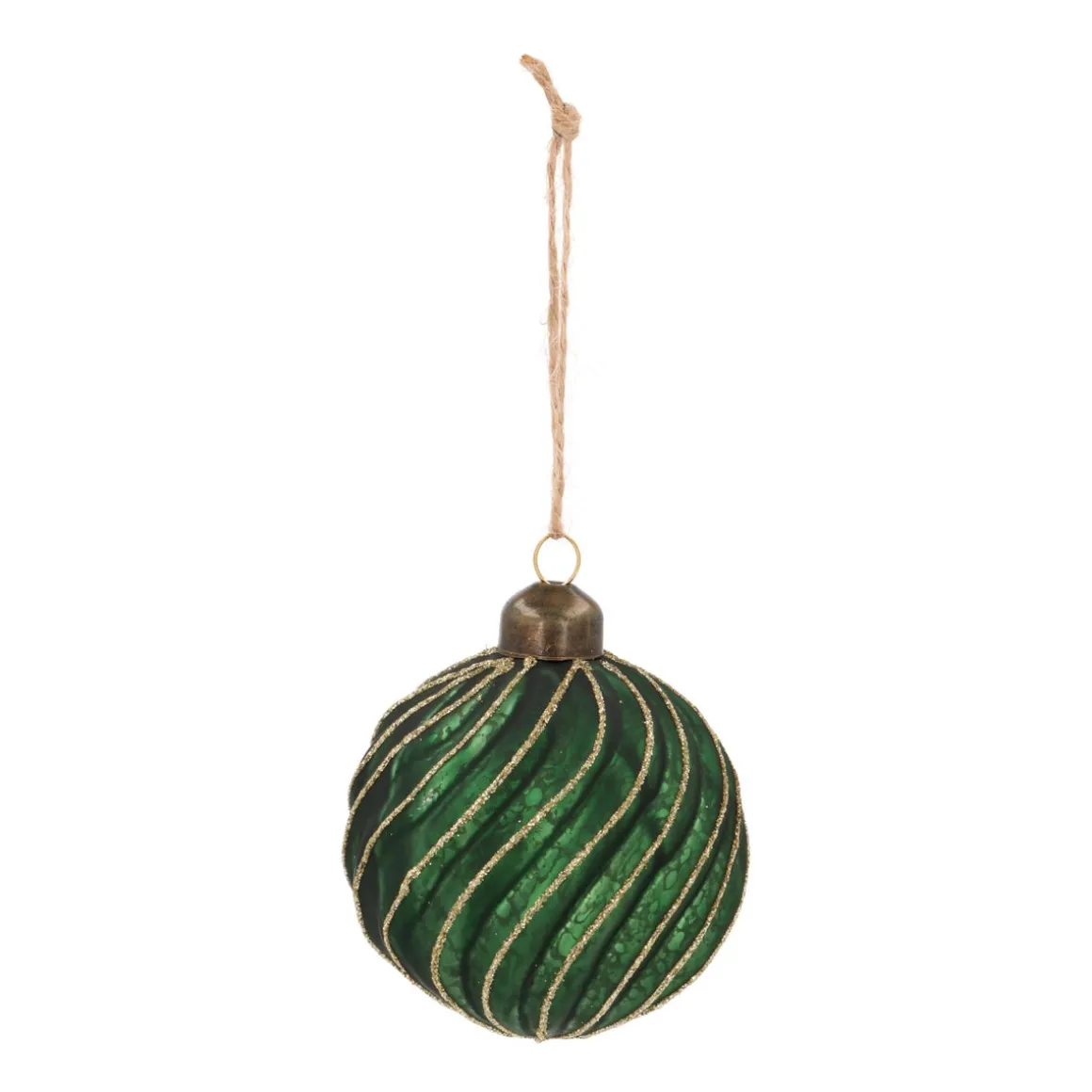Luxe Kerstbal Antiek Swirl | Glas | Groen-goud | 8cm