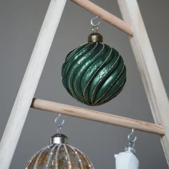 Luxe Kerstbal Antiek Swirl | Glas | Groen-goud | 8cm