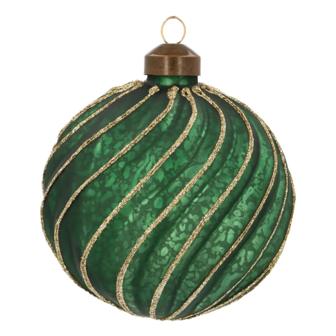 Luxe Kerstbal Antiek Swirl | Glas | Groen-goud | 10cm