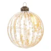 Luxe Kerstbal Bladgoud Met Witte Strepen | Glas | Transparant-Goud | 10cm