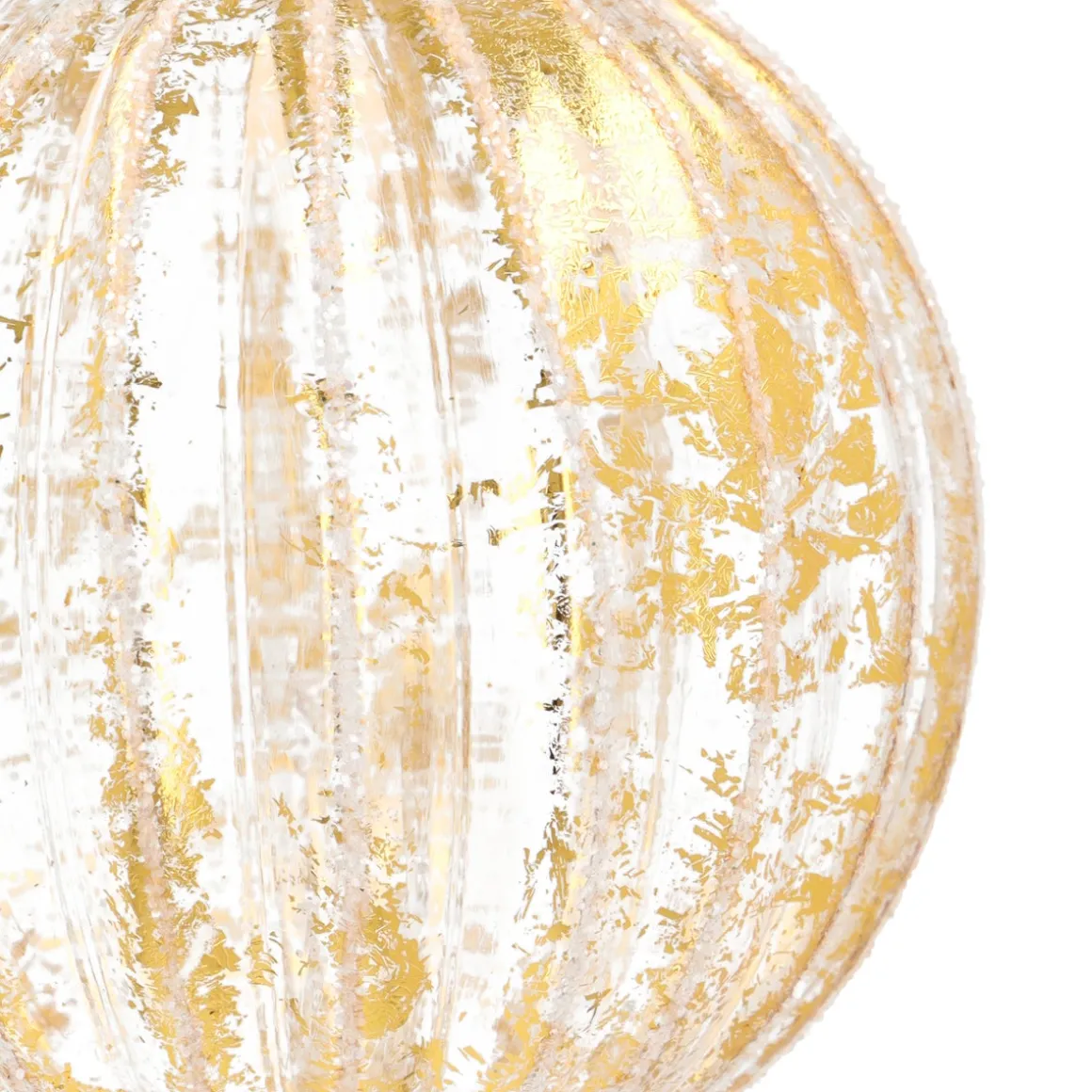 Luxe Kerstbal Bladgoud Met Witte Strepen | Glas | Transparant-Goud | 10cm