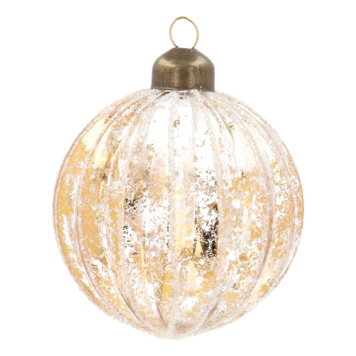 Luxe Kerstbal Bladgoud Met Witte Strepen | Glas | Transparant-Goud | 8cm
