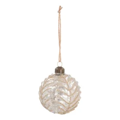 Luxe Kerstbal Bladnerf Relief | Champagne | Glas | 8cm