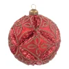 Luxe Kerstbal Bloemrelief | Rood | Glas | 10cm