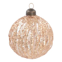 Luxe Kerstbal Doorzichtig Met Glitterstrepen | Brons | Glas | 8cm