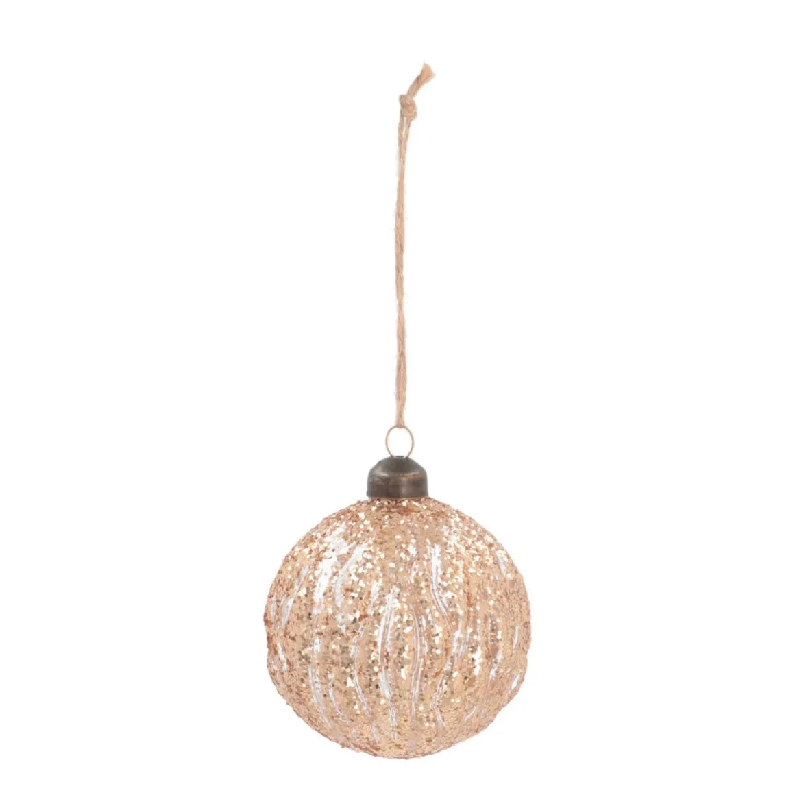 Luxe Kerstbal Doorzichtig Met Glitterstrepen | Brons | Glas | 8cm