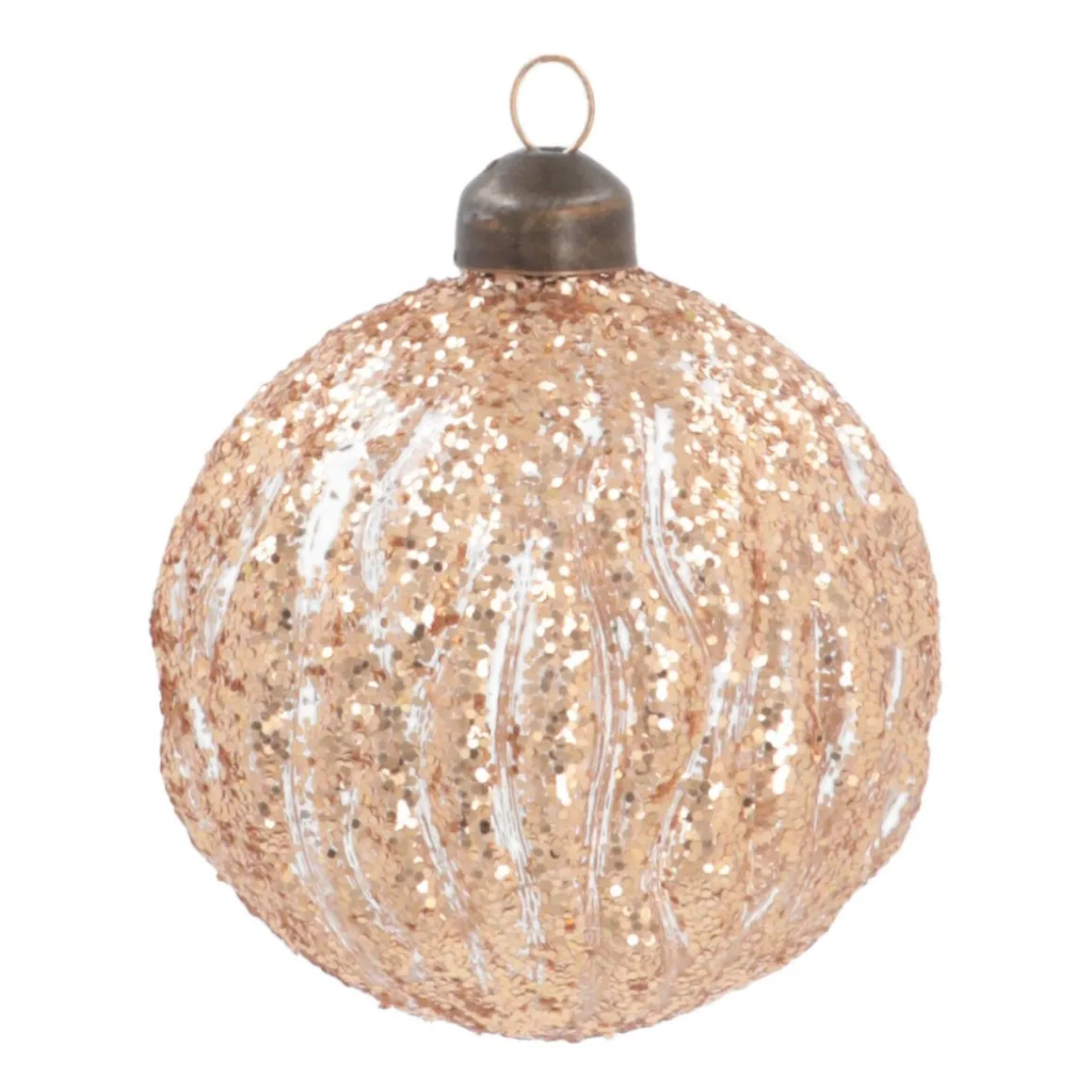 Luxe Kerstbal Doorzichtig Met Glitterstrepen | Brons | Glas | 8cm