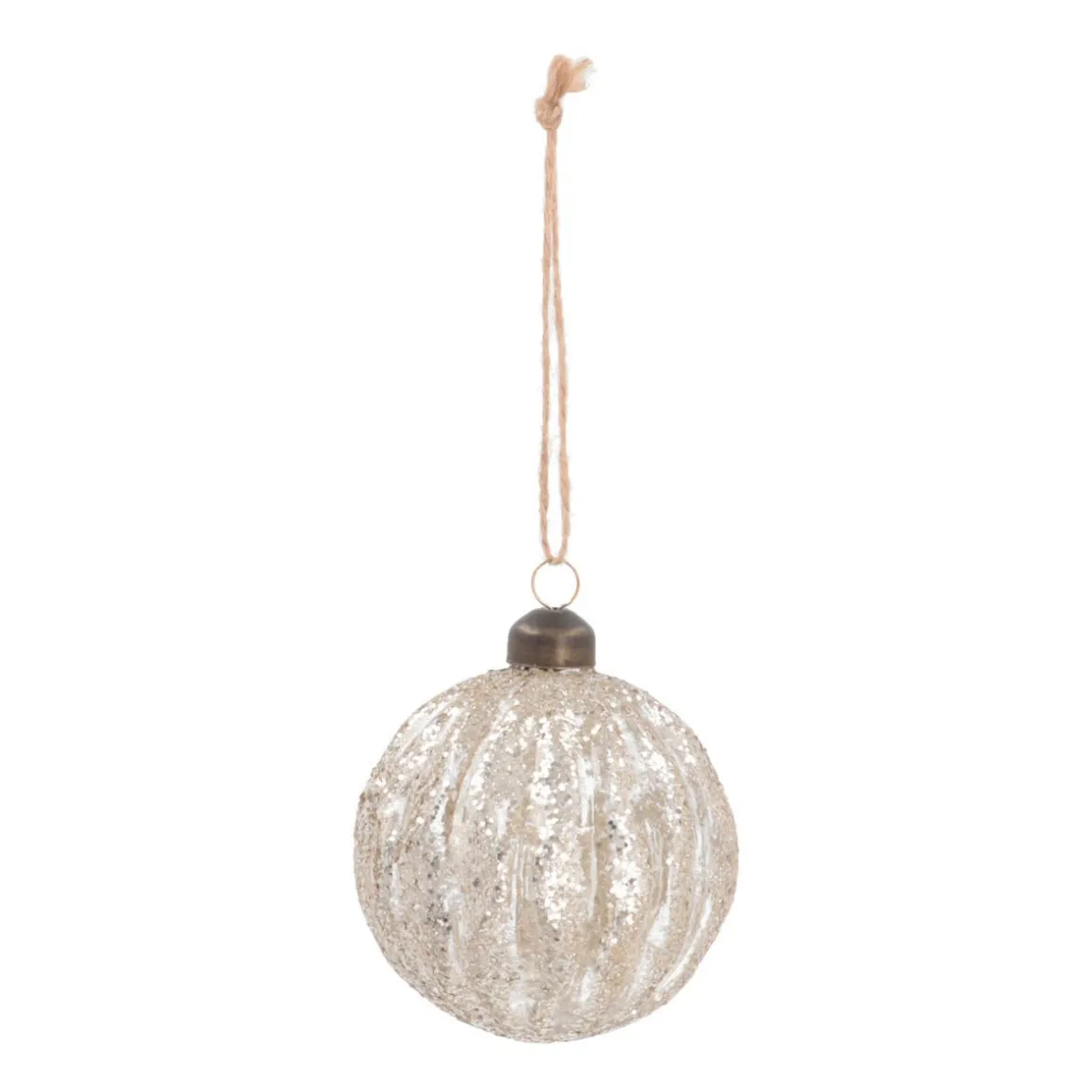 Luxe Kerstbal Doorzichtig Met Gliterstrepen | Champagne | Glas | 8cm