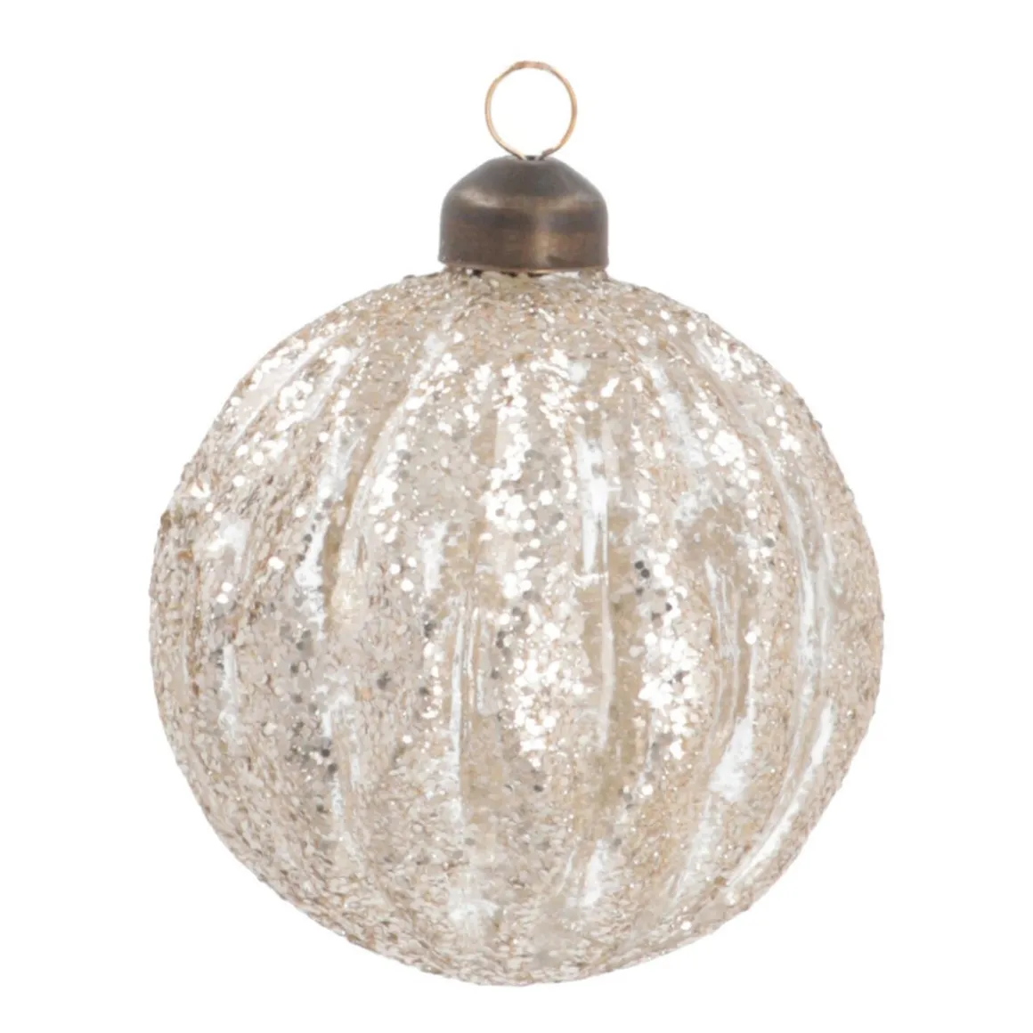 Luxe Kerstbal Doorzichtig Met Gliterstrepen | Champagne | Glas | 8cm