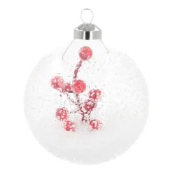 Luxe Kerstbal Frost Effect Met Bessentak | Transparant | Glas | 10cm