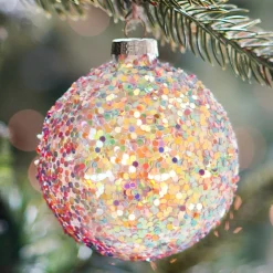 Luxe Kerstbal Gekleurd Glitter | Multi | Glas | 8cm
