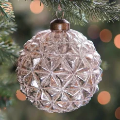 Luxe Kerstbal Geometrisch Craquelé | Glas | Champagne | 10cm