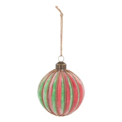 Luxe Kerstbal Gestreept Met Frost | Glas | Groen-rood | 8cm