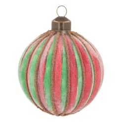Luxe Kerstbal Gestreept Met Frost | Glas | Groen-rood | 8cm
