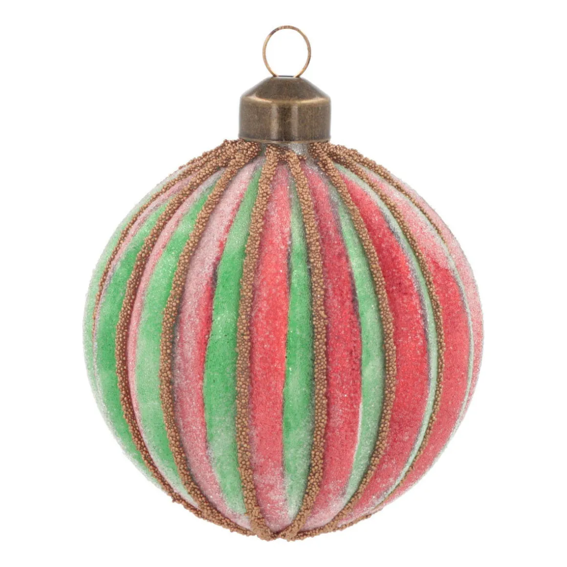 Luxe Kerstbal Gestreept Met Frost | Glas | Groen-rood | 8cm