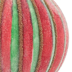 Luxe Kerstbal Gestreept Met Frost | Glas | Groen-rood | 8cm