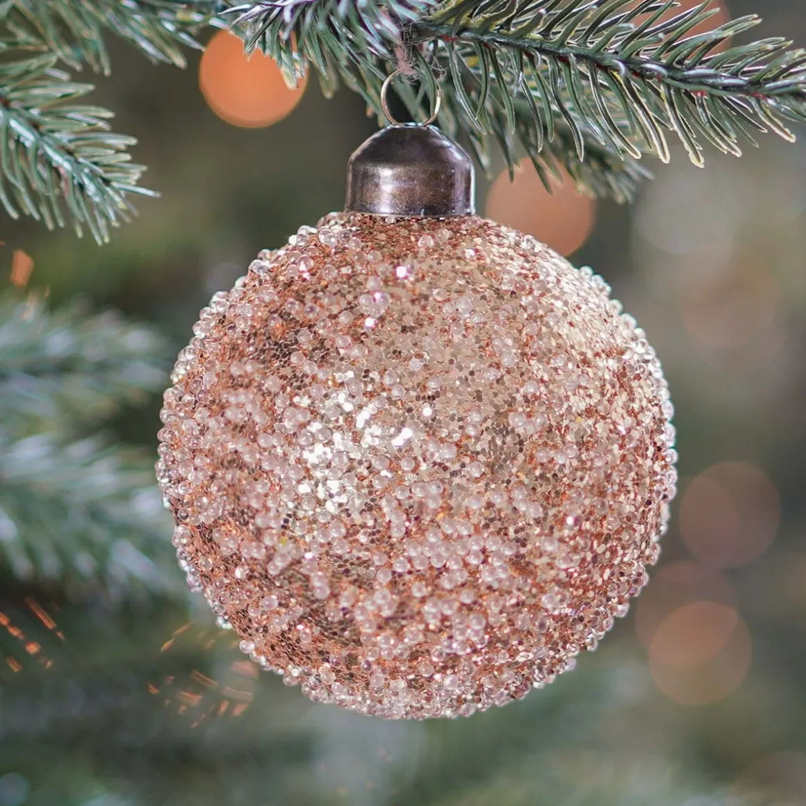 Luxe Kerstbal Glitter | Koper | Glas | 8cm